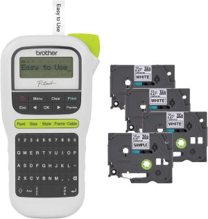 Brother P-Touch, PTH110BP, Easy Portable Label Maker Bundle (4 Label Tapes Included), White, Small