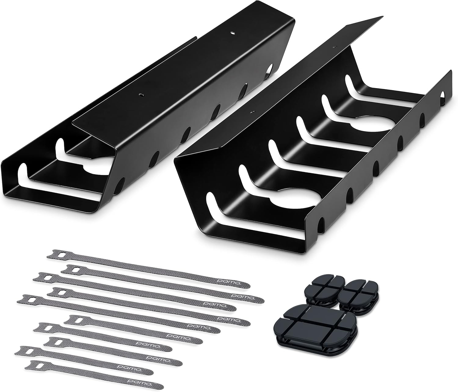PAMO Cable Management Under Desk for Easy mounting Under-Table I Set of 2 – with 10X Cable Ties I Desk Organizer for Office/Home Office Table Thoughtful Cable Tray Holder
