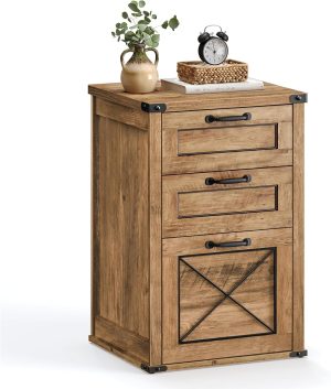 VASAGLE File Cabinet, Filing Cabinet with 3 Drawers, Printer Stand, Fit A4, Letter Size, Hanging File Folders, Modern Farmhouse Style, for Home Office, Honey Brown UOFC054T41